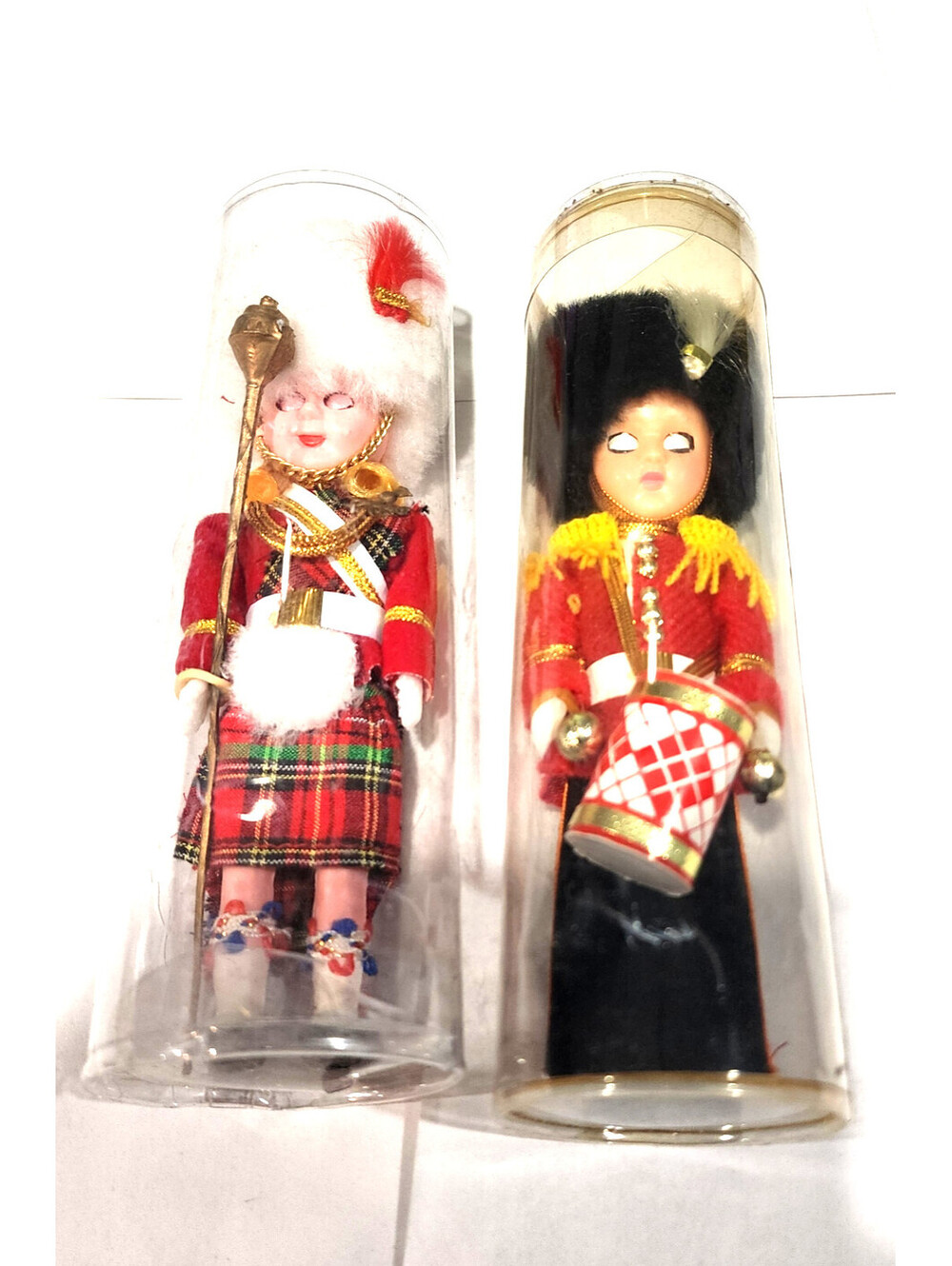 Vintage British Royal Guard Drummer & Scottish Pipe Major Souvenir Dolls Sleepy